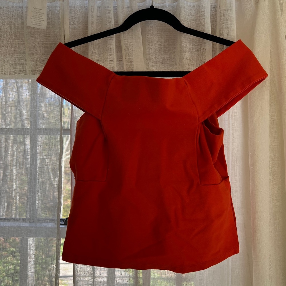 Anthropologie red off the shoulder shirt
